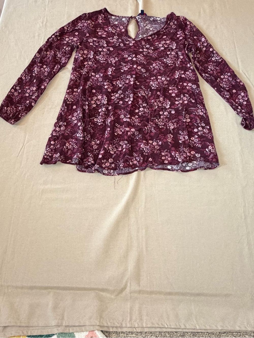 Aeropostale Burgundy Floral Keyhole Long-Sleeve Tunic